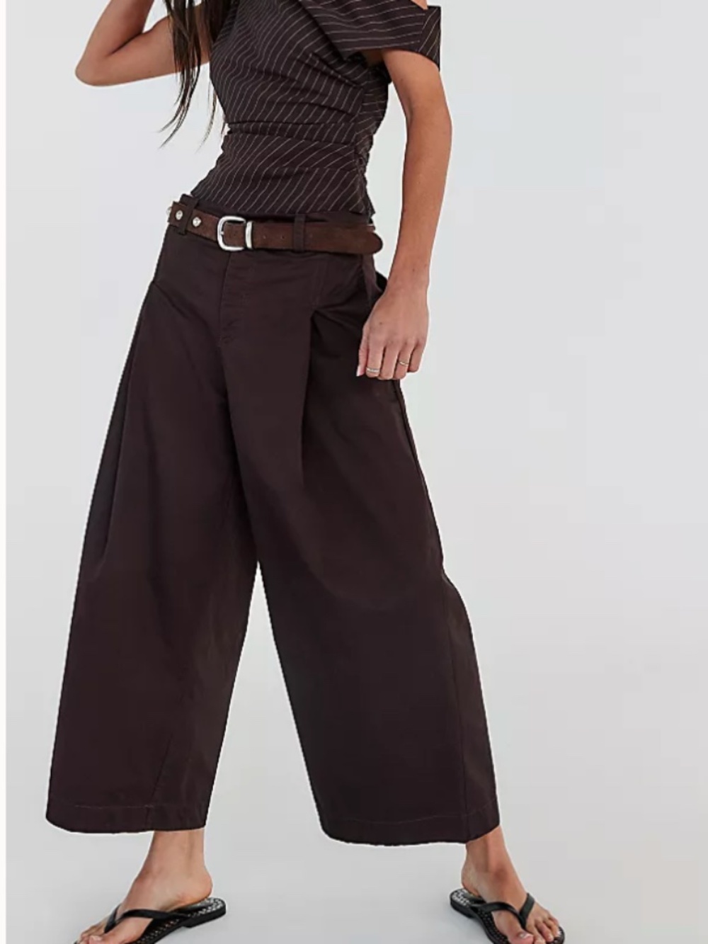 Free People Silverlake Wide-Leg Chino Trousers in Chocolatier